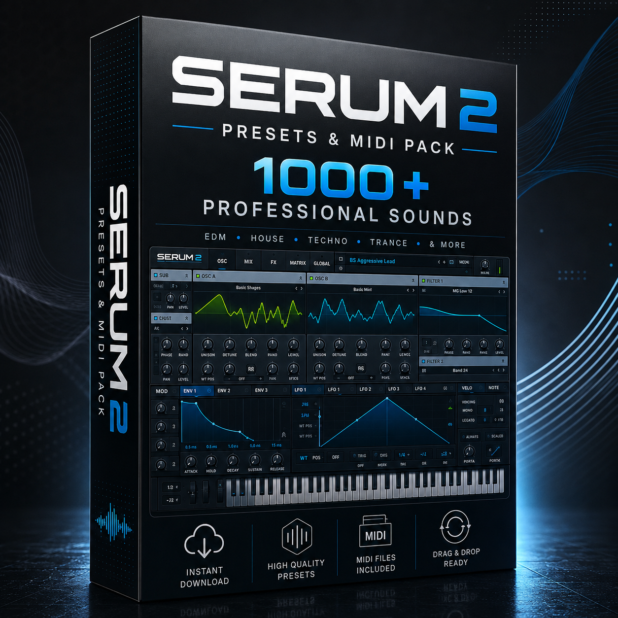 Plus de 1 000 préréglages SERUM 2 et un pack MIDI – Des sons professionnels pour EDM, House, Techno, Trance et plus